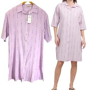 Alessia Pacini Italy Lavender Embellished Button down Women's Shirt Dress Size M